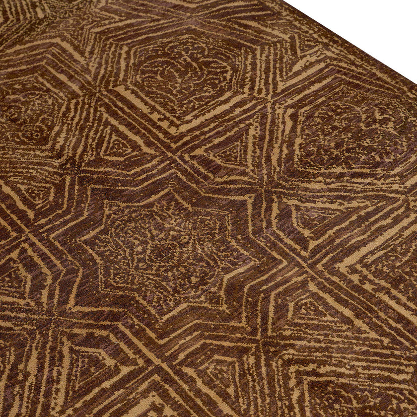 rug in brown wool with Islamic star geometry motif, demonstrating handwoven rug craftsmanship.