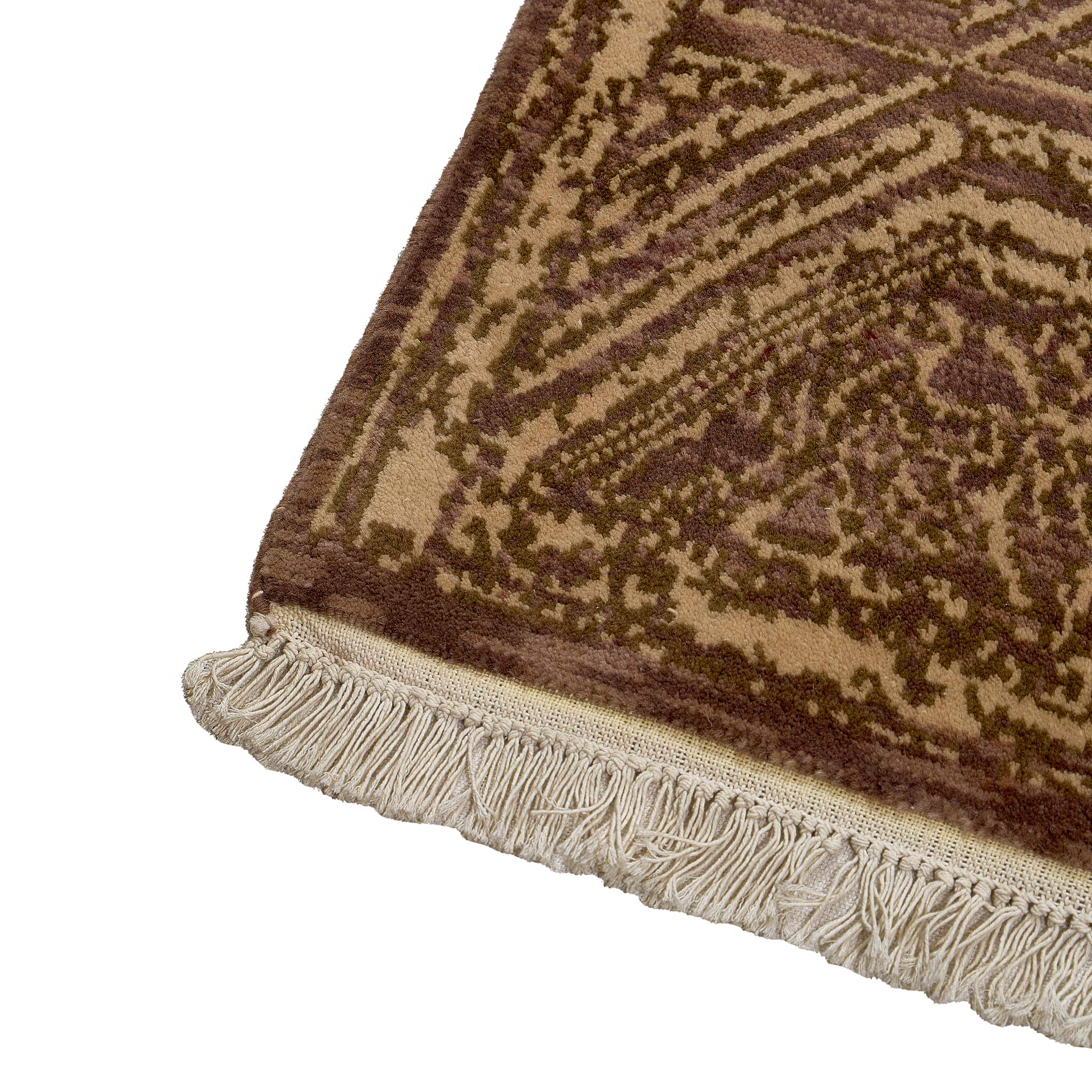 rug in brown wool with Islamic star geometry motif, demonstrating handwoven rug craftsmanship.