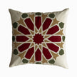 Cushion in burgundy and olive polycotton with Najmi star geometry, demonstrating Khayamiya craftsmanship.