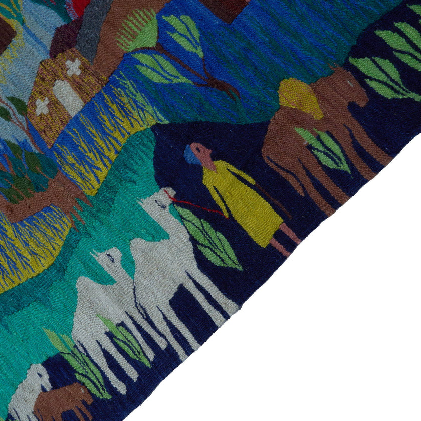 Colorblock Village Tapestry Handwoven Rug