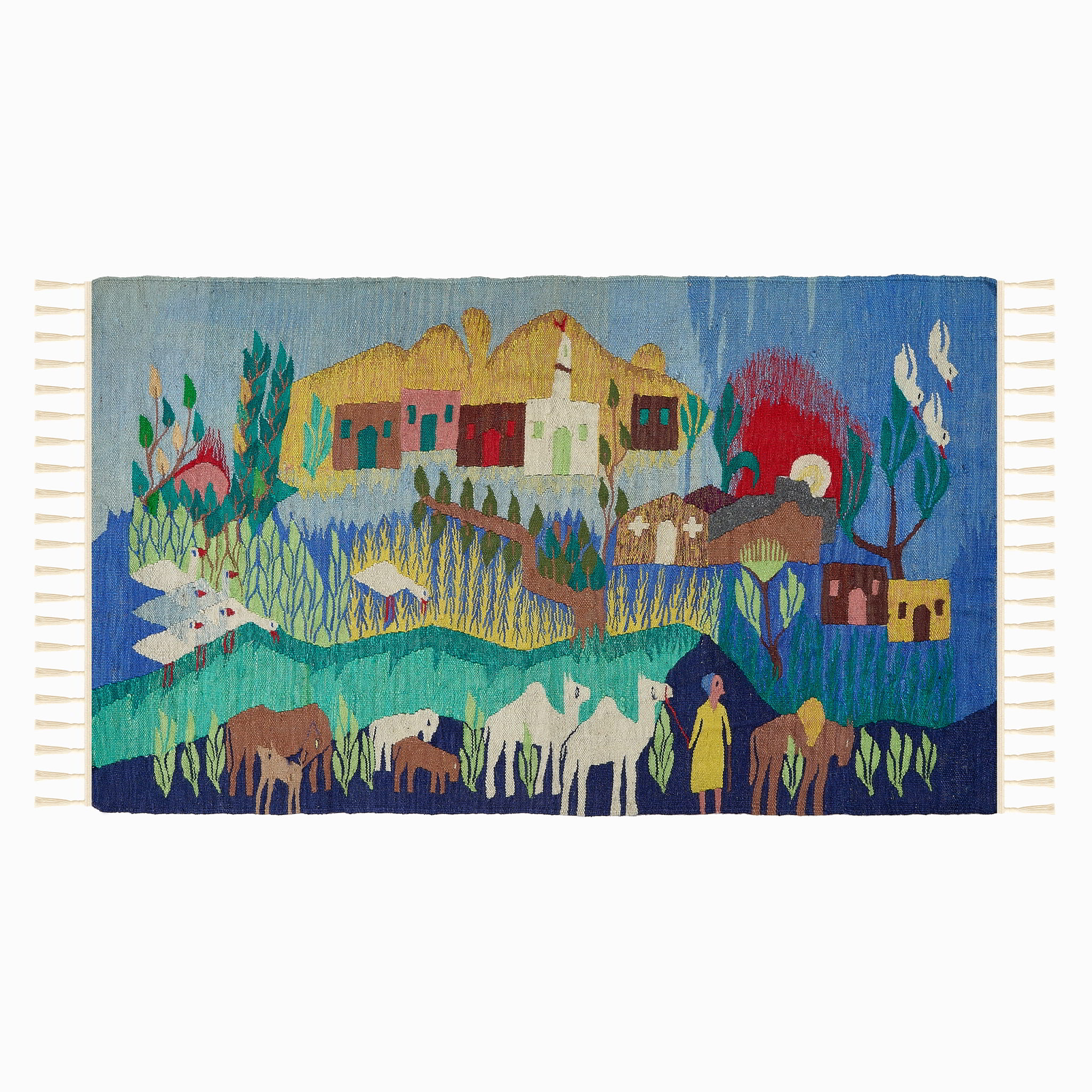 Colorblock Village Tapestry Handwoven Rug