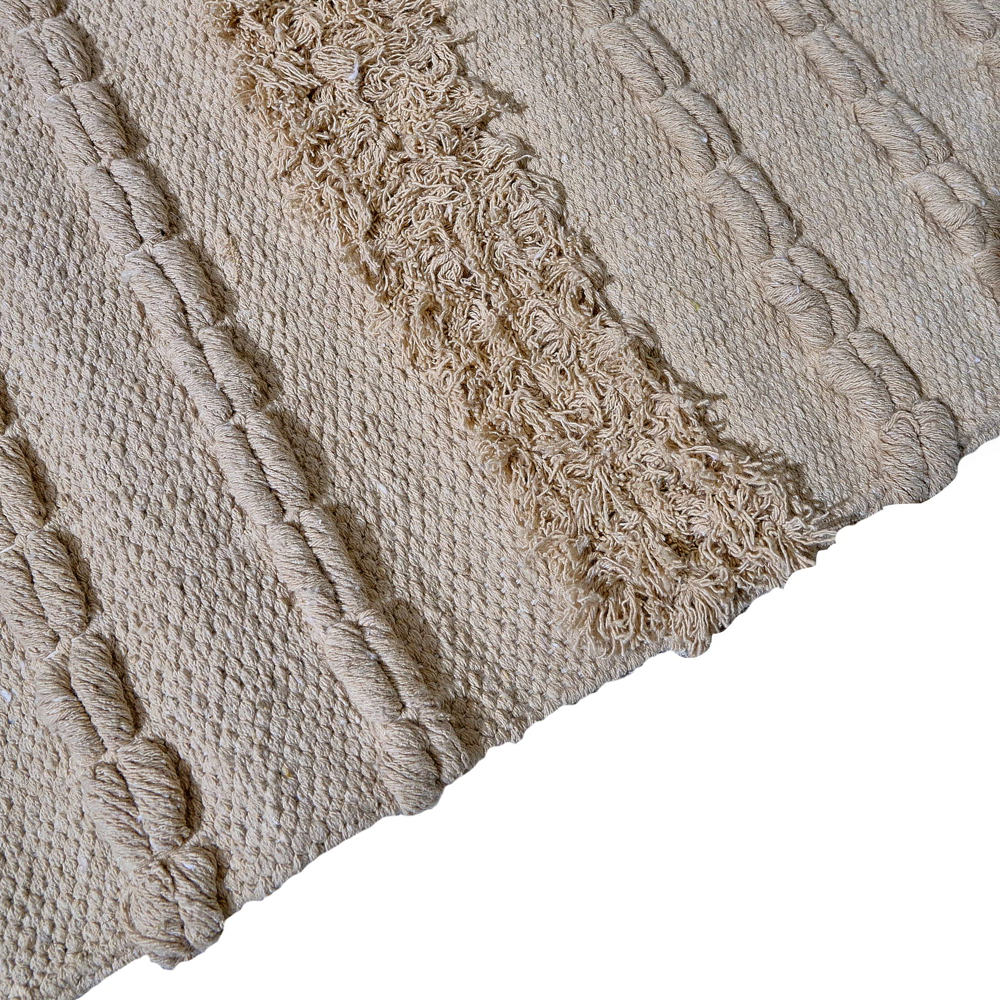 kilim in cream cotton with textured stripe motif, demonstrating kilim craftsmanship.