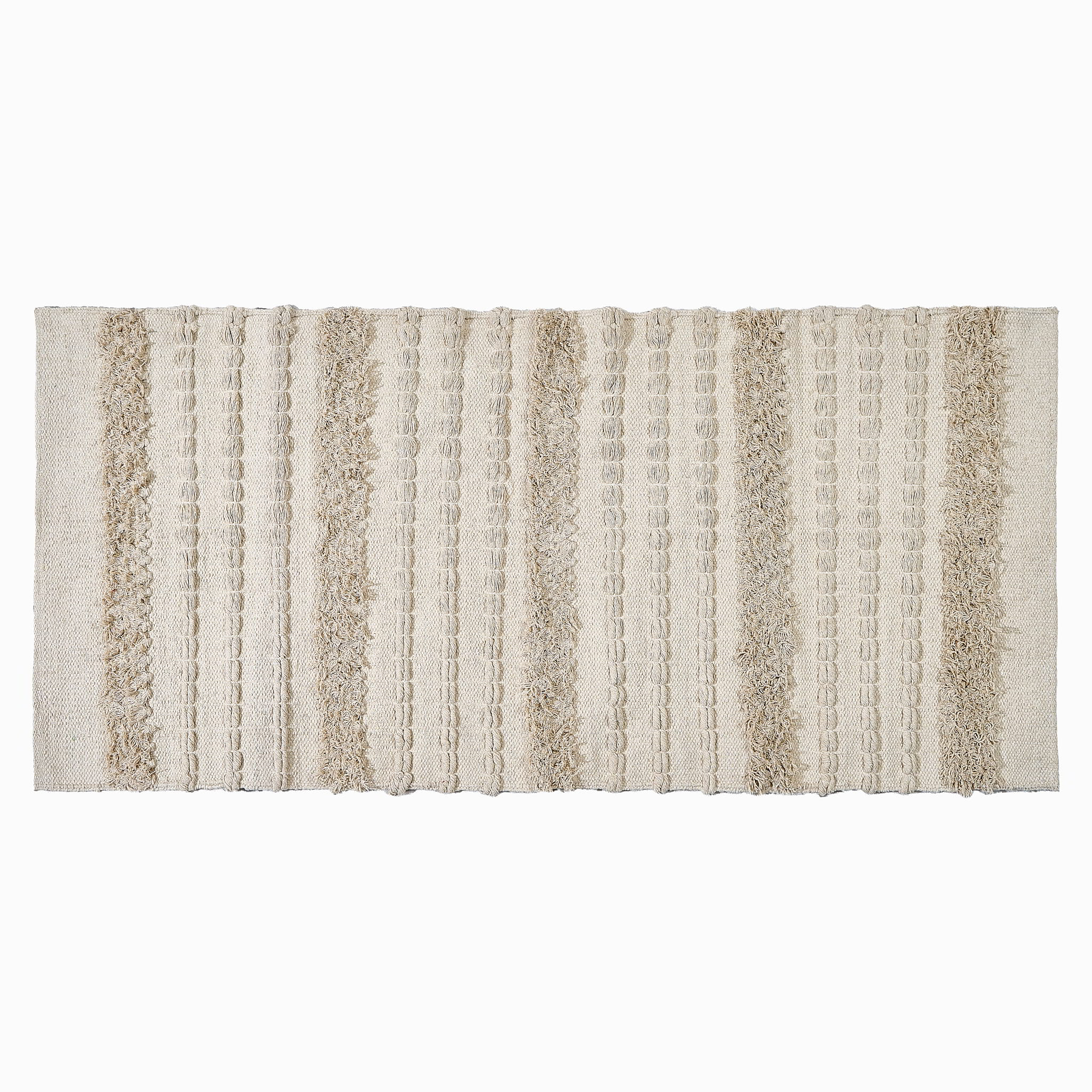 kilim in cream cotton with textured stripe motif, demonstrating kilim craftsmanship.