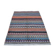 rug in blue wool with zigzag tribal stripe motif, demonstrating handwoven rug craftsmanship.