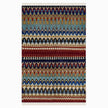 rug in navy wool with tribal striped wave motif, demonstrating handwoven rug craftsmanship.