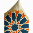 Cushion in petroleum and burnt orange polycotton with Najmi star geometry, demonstrating Khayamiya craftsmanship.