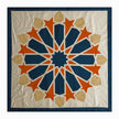 Square runner in petroleum and burnt orange polycotton with Najmi star geometry, demonstrating Khayamiya craftsmanship.