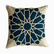 Cushion in petroleum polycotton with Najmi star geometry, demonstrating Khayamiya craftsmanship.