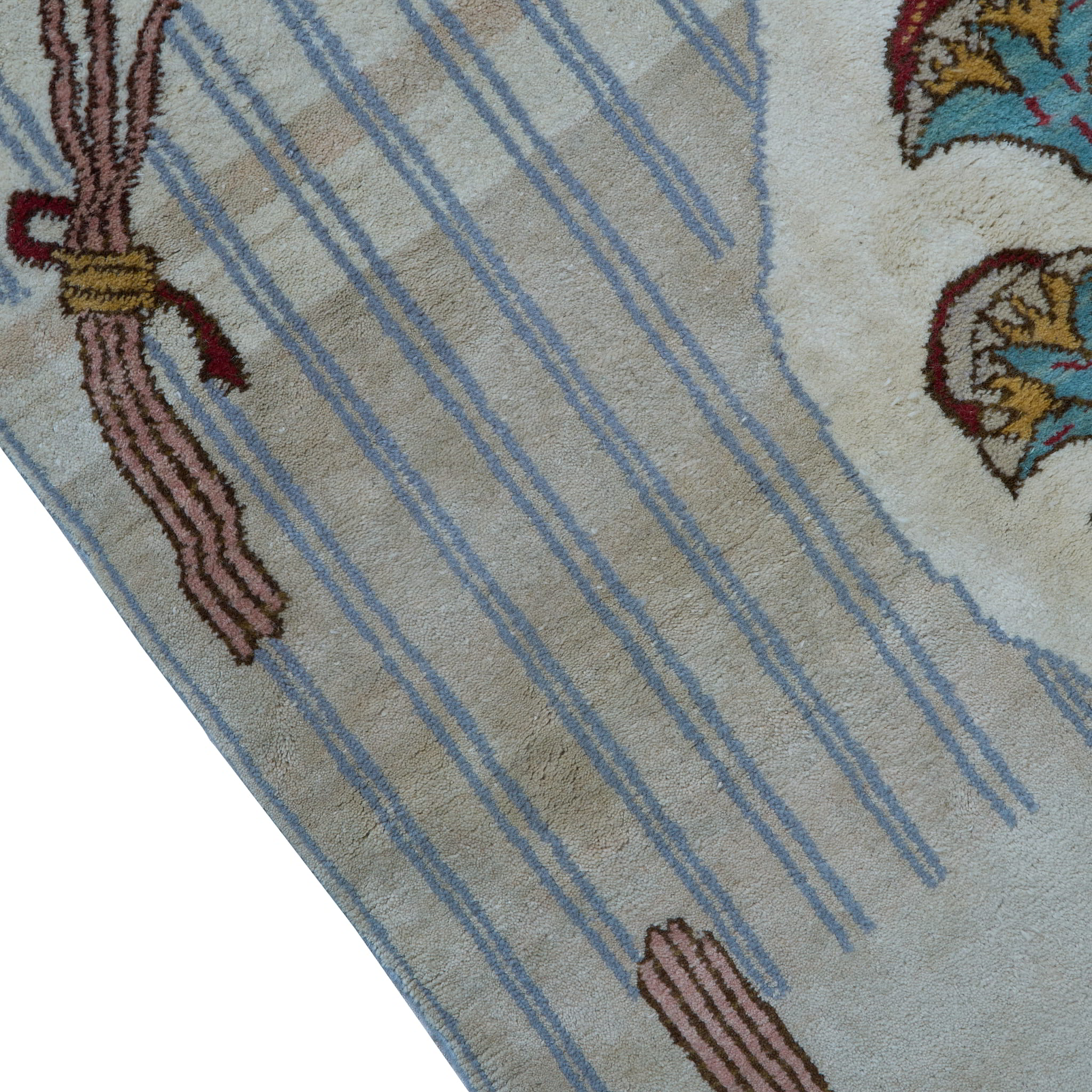 rug in brown wool with transitional floral motif, demonstrating handwoven rug craftsmanship.