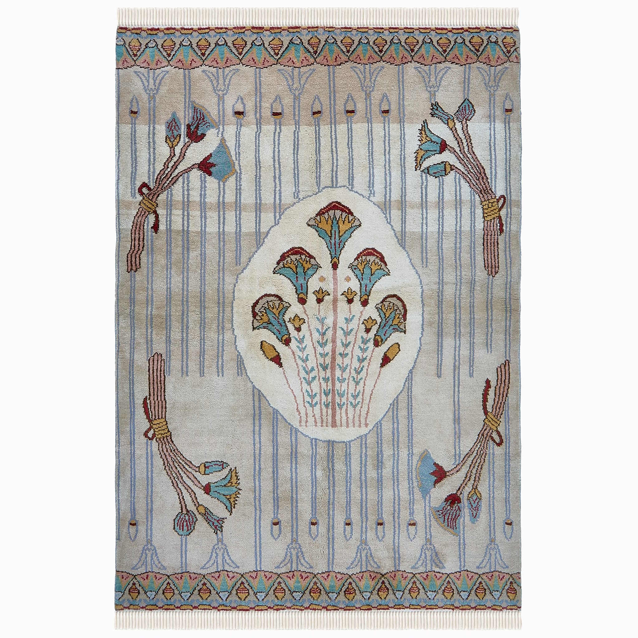 rug in brown wool with transitional floral motif, demonstrating handwoven rug craftsmanship.