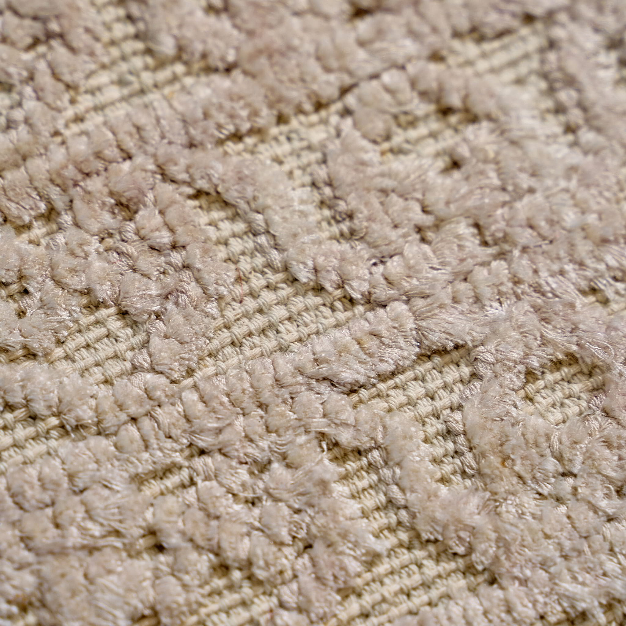 rug in beige cotton-silk blend with quiet floral field motif, demonstrating handwoven rug craftsmanship.