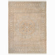 rug in taupe wool–cotton blend with mandala geometric motif, demonstrating handwoven rug craftsmanship.