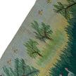 wall art in teal/green wool with nature landscape motif, demonstrating handwoven rug craftsmanship.